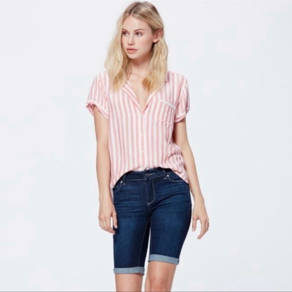 PAIGE 24 (0) Jax Knee Denim Jeans Shorts Cuffed Bermuda Mid Rise Women’s Stretch